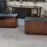 Ensemble de 2 coiffeuses, comptoirs de bijouterie en miroir fumé avec tiroirs, 1970