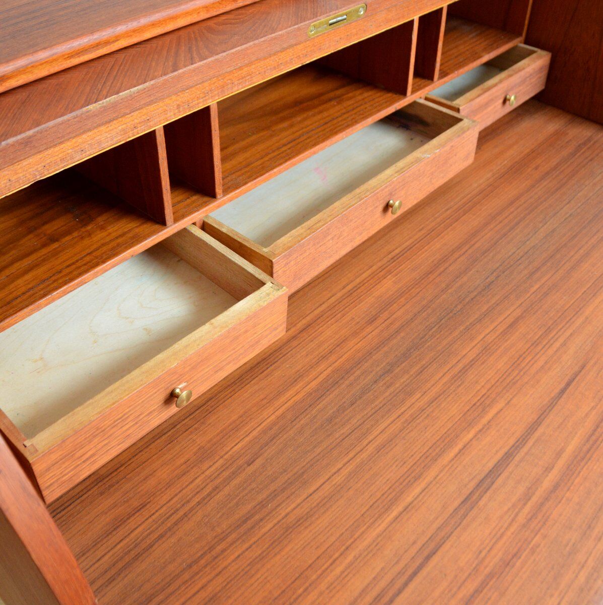 Swedish secretary sliding tray teak 1950s