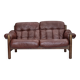 1970s, 2-seater Swedish sofa, brown leather with patina, dark beech wood.