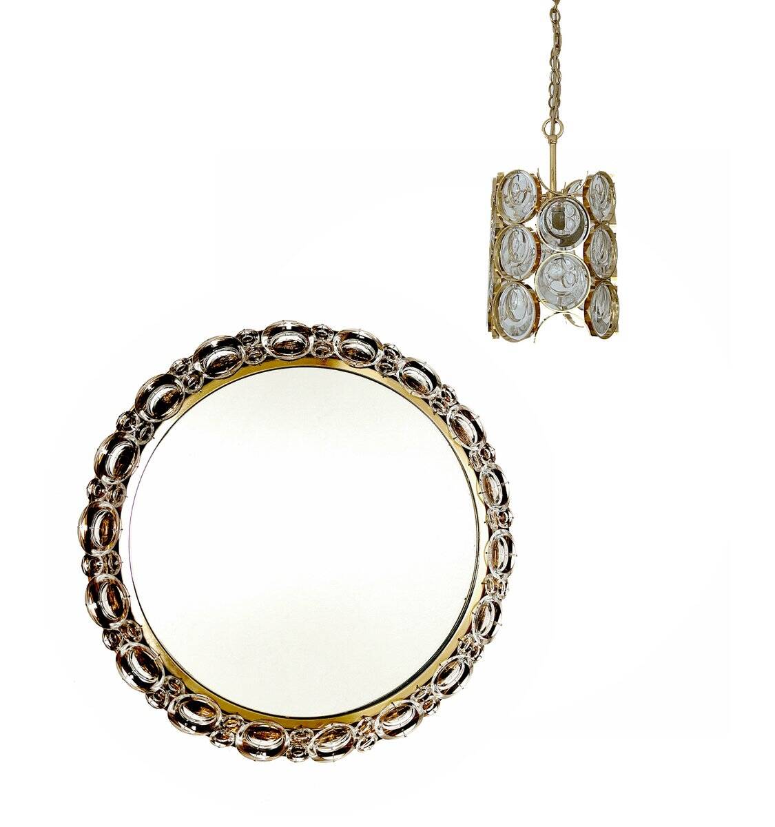 Vintage illuminated crystal brass mirror, 1960s