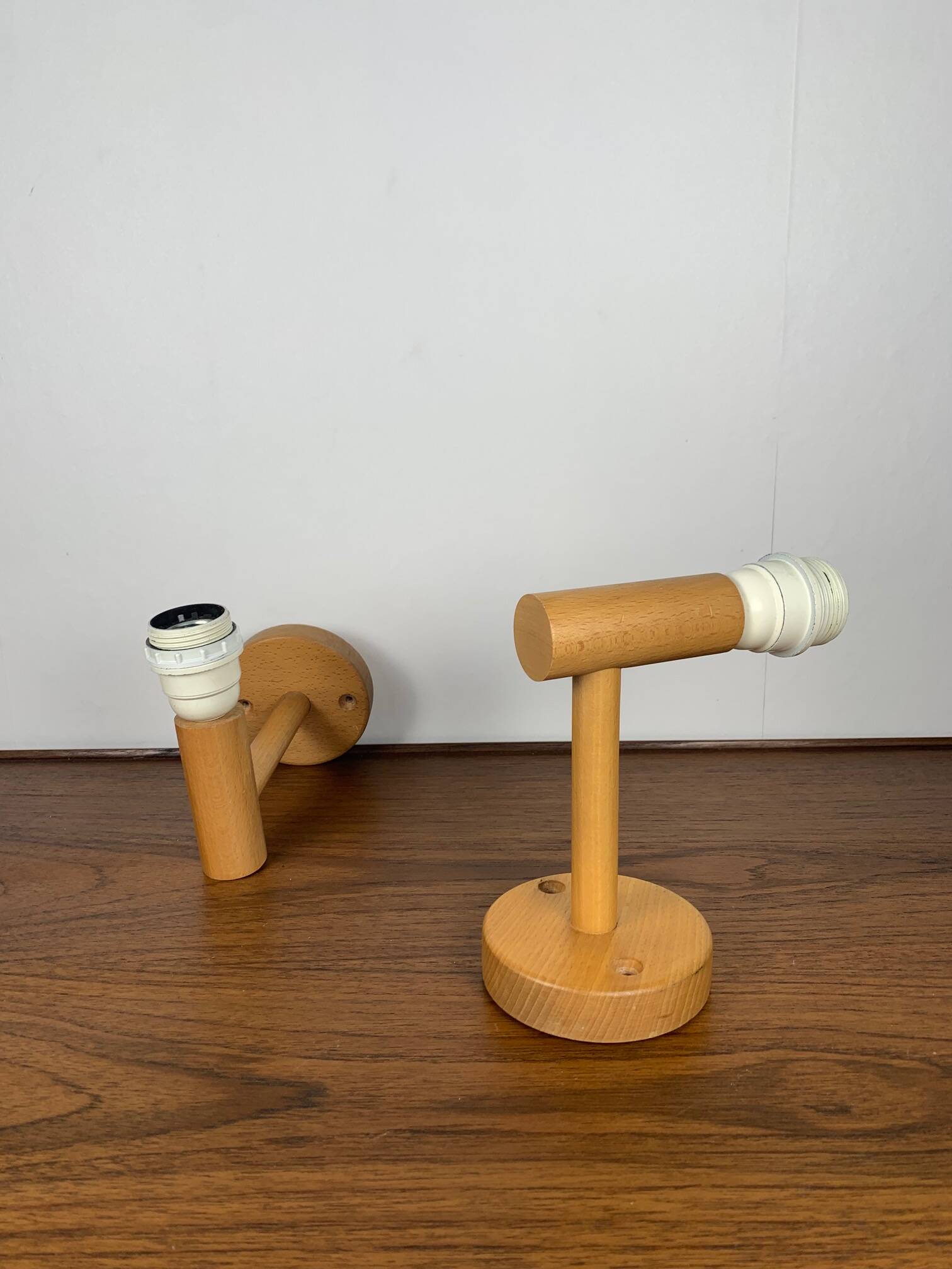 Scandinavian wooden wall light duo, beech, minimalist 1980