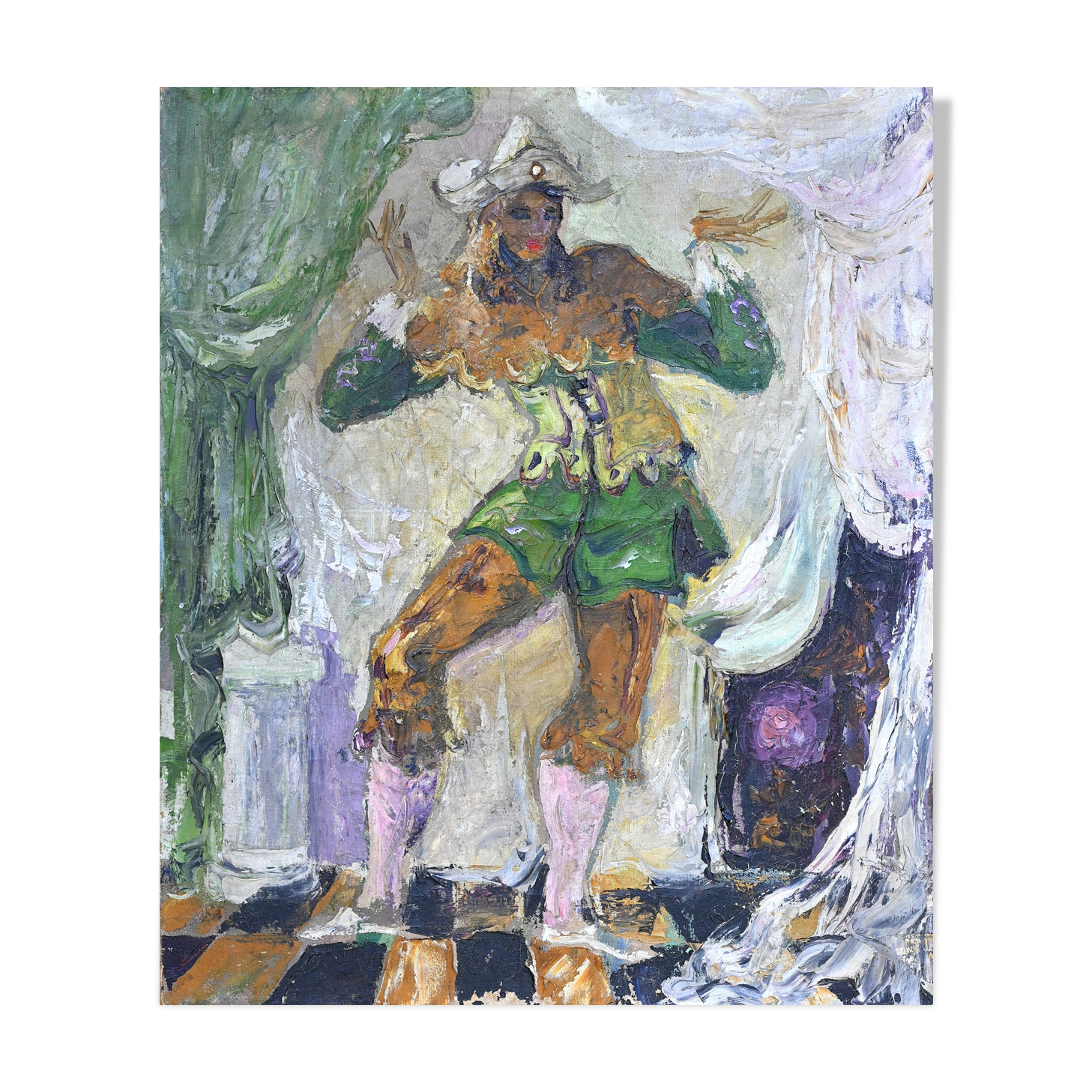 Tableau ancien Arlequin dansant