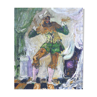 Tableau ancien Arlequin dansant