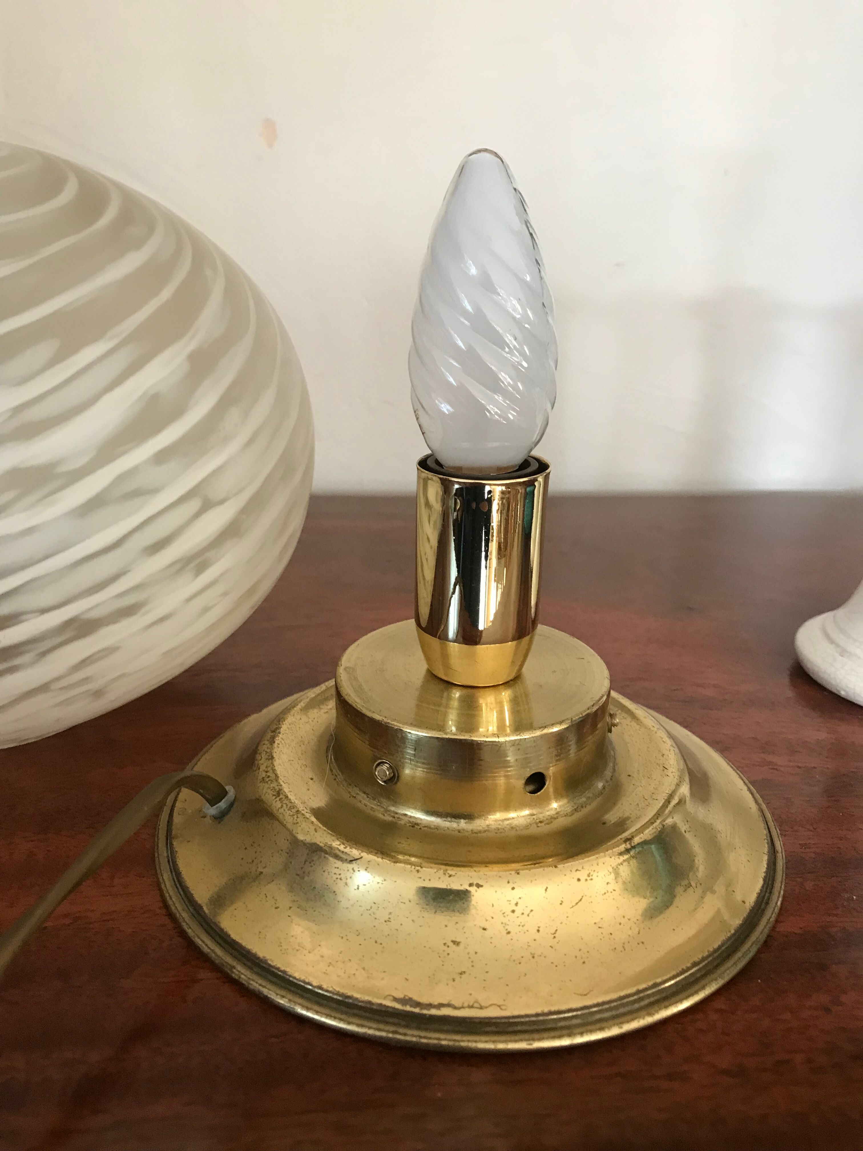 Lampe laiton et verre de Murano vintage