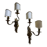 Pair of Louis XV style Rocaille wall sconces in bronze