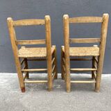 Set of 2 chairs in raw wood and straw from the 50s