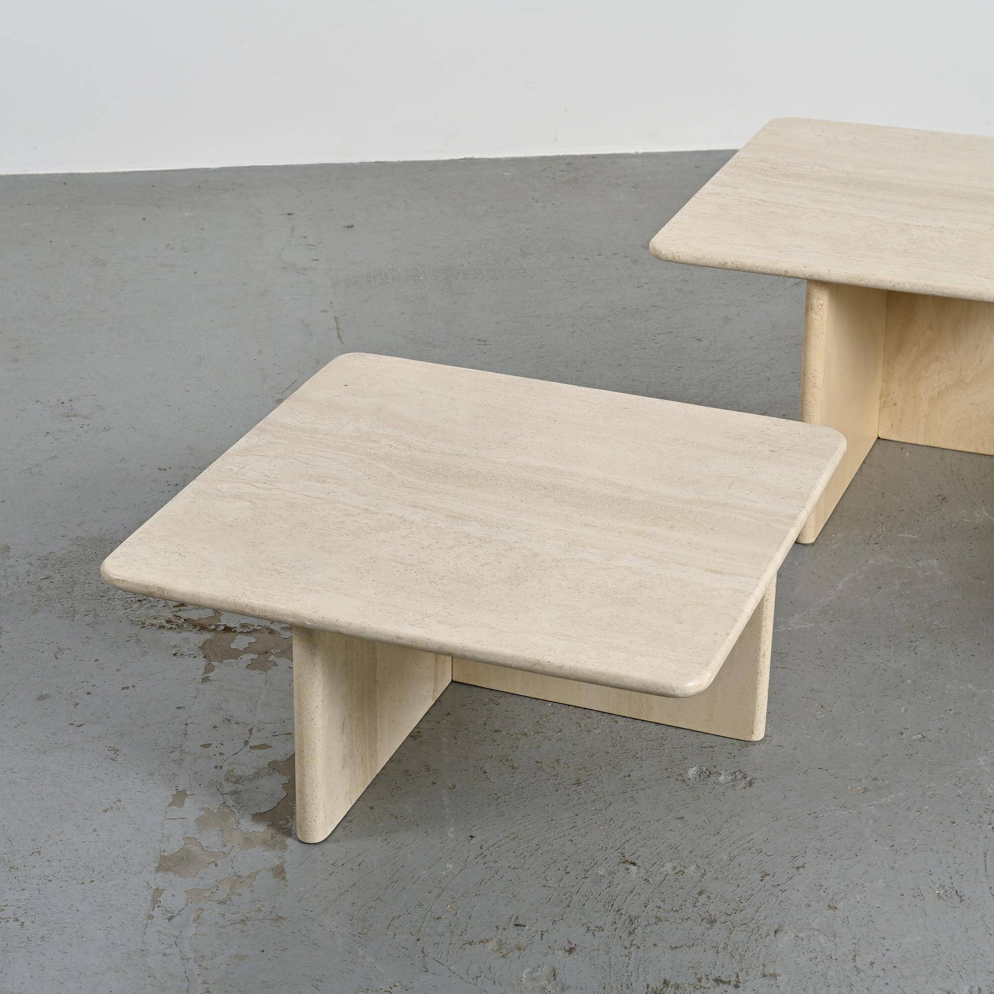 Set of three nesting tables in travertine, Italy circa 1970.