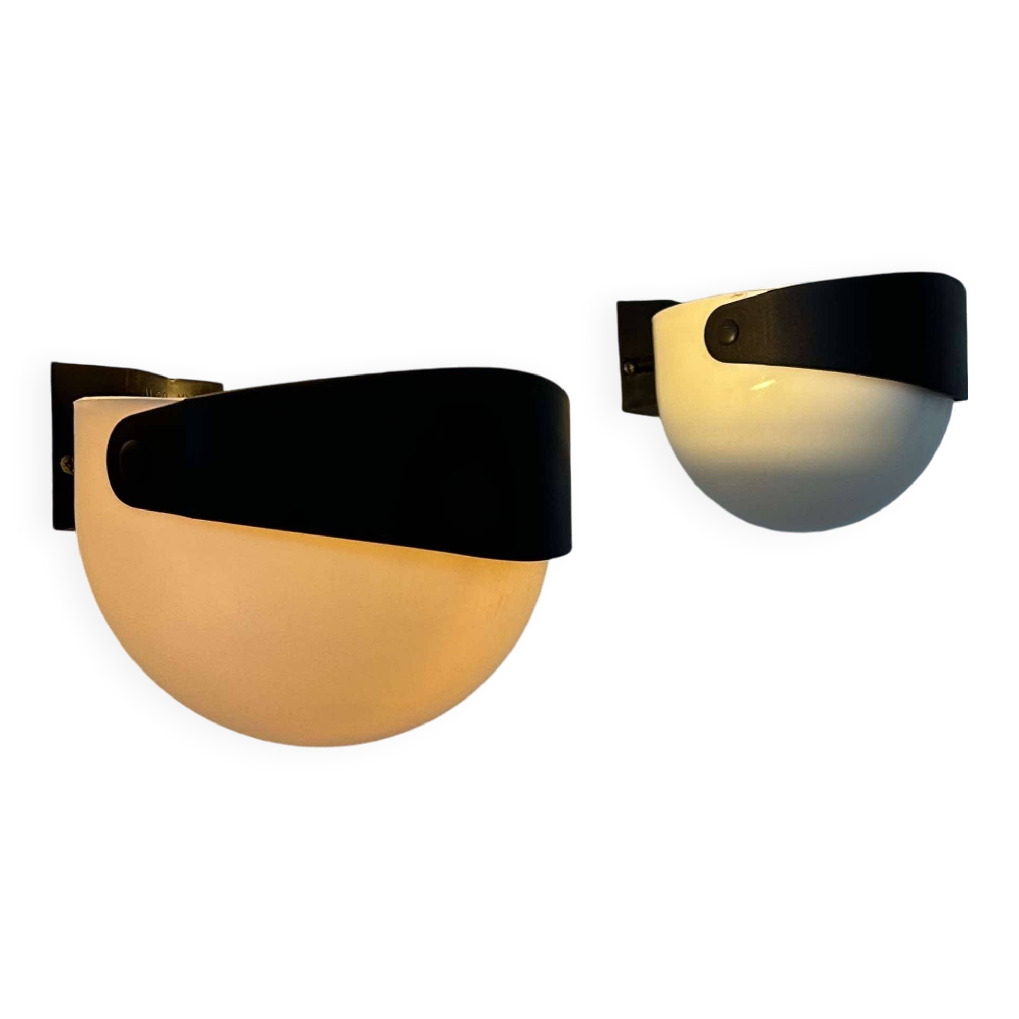 Pair of vintage wall lights, white and black Perspex, Sweden 1970