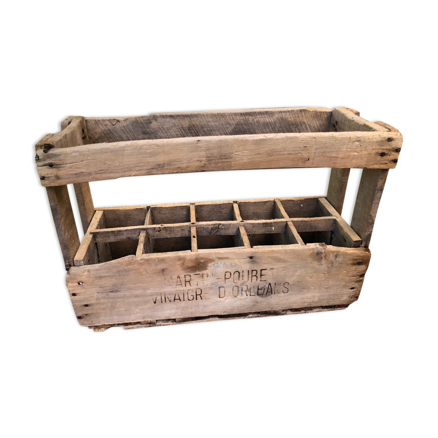 Vintage wooden bottle holder 10 slots