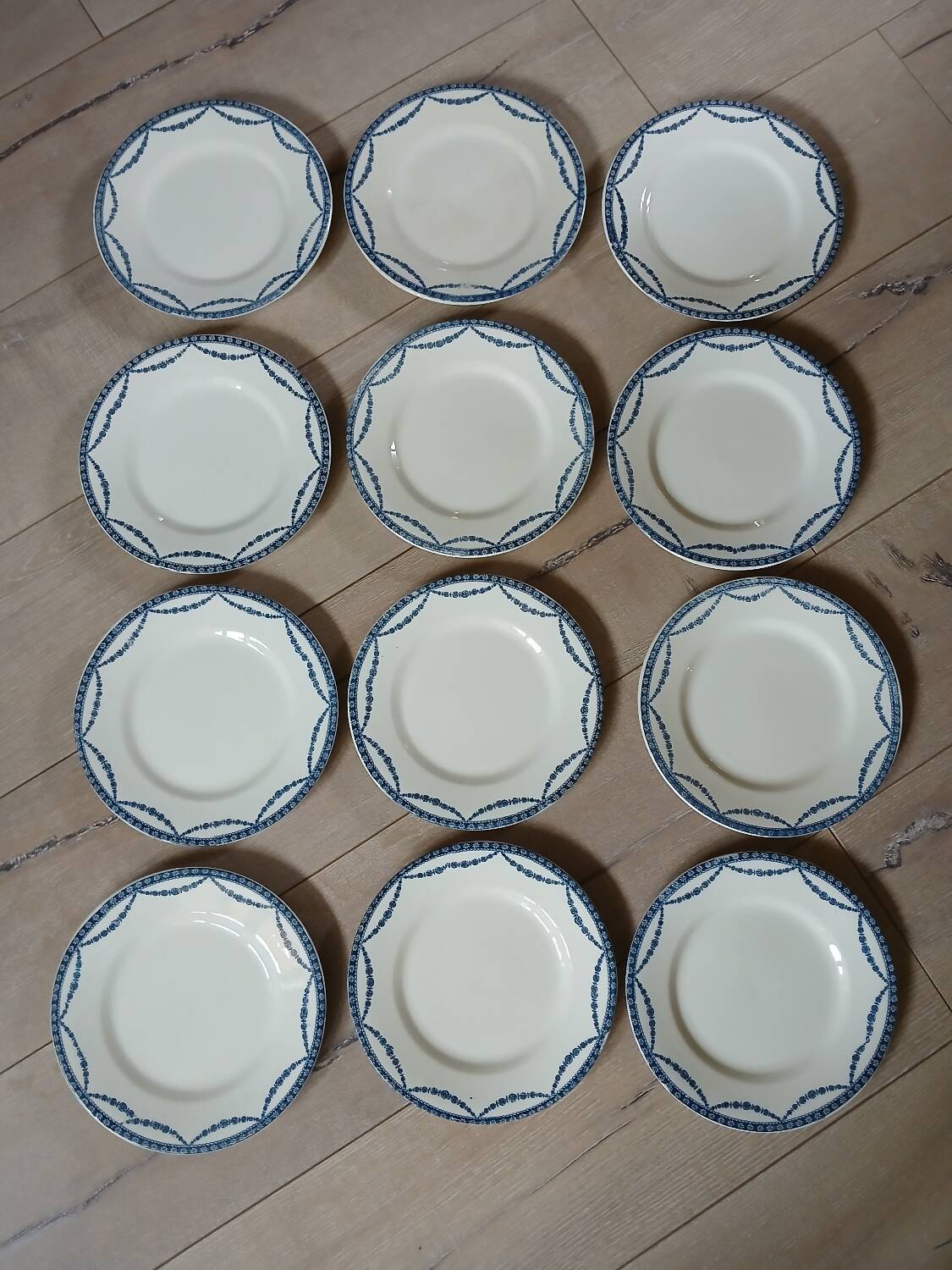 12 antique ironstone dinner plates