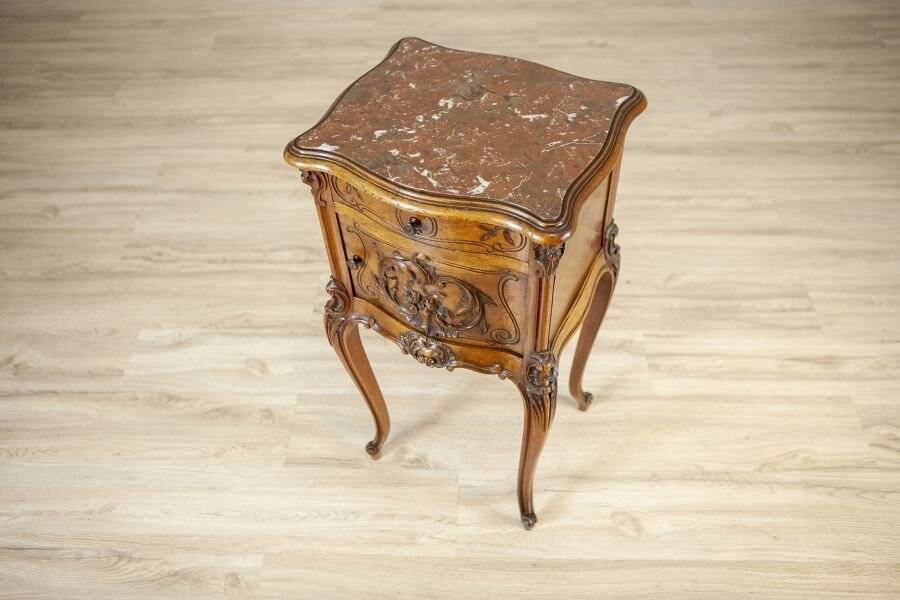 Rococo Nightstand in Walnut with Marble Top