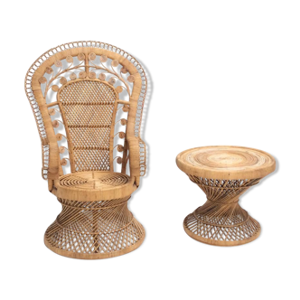 Fauteuil Emmanuelle vintage en rotin Indonésie 1970s
