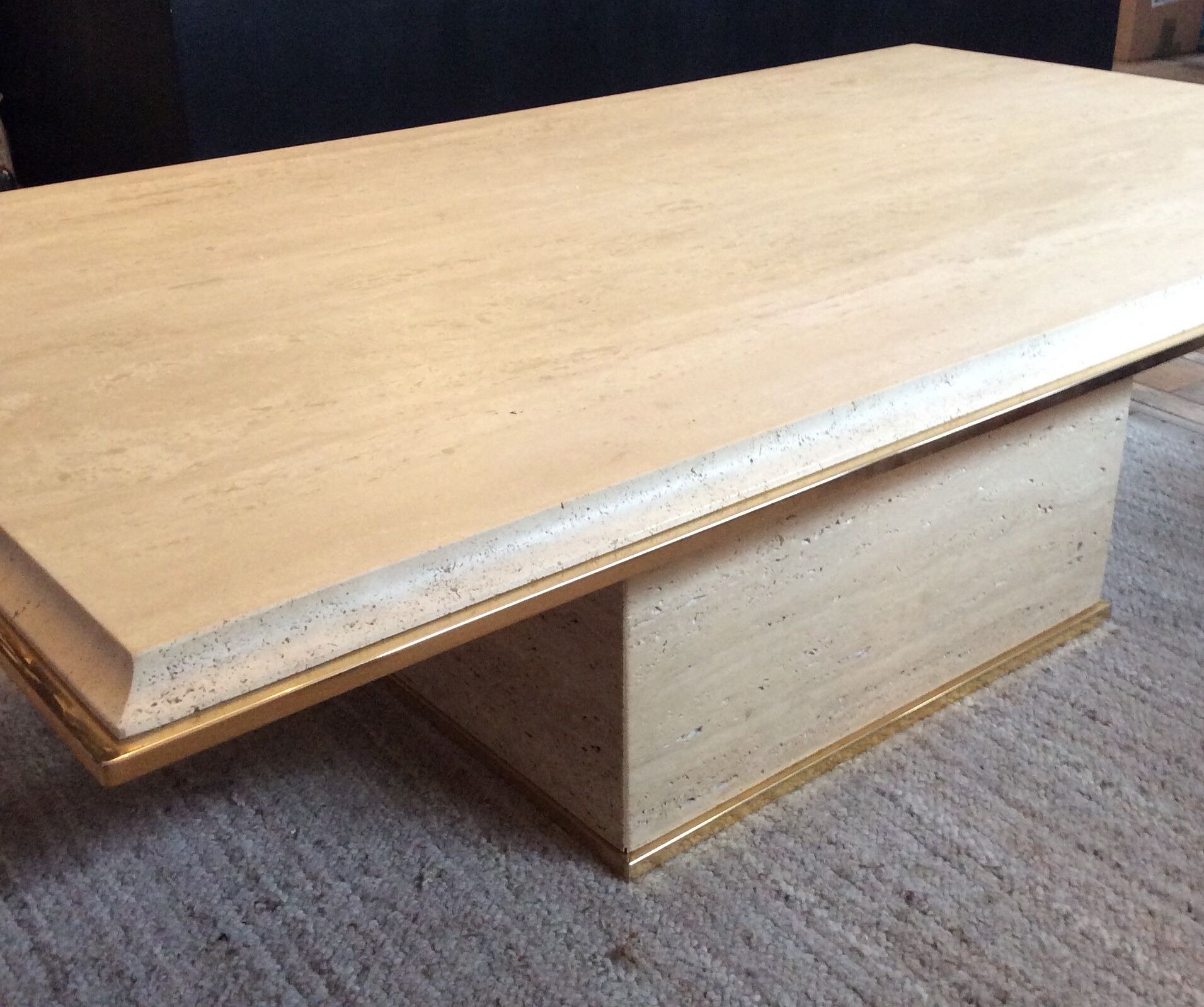 Travertine and brass coffee table by Fedam from the 70s