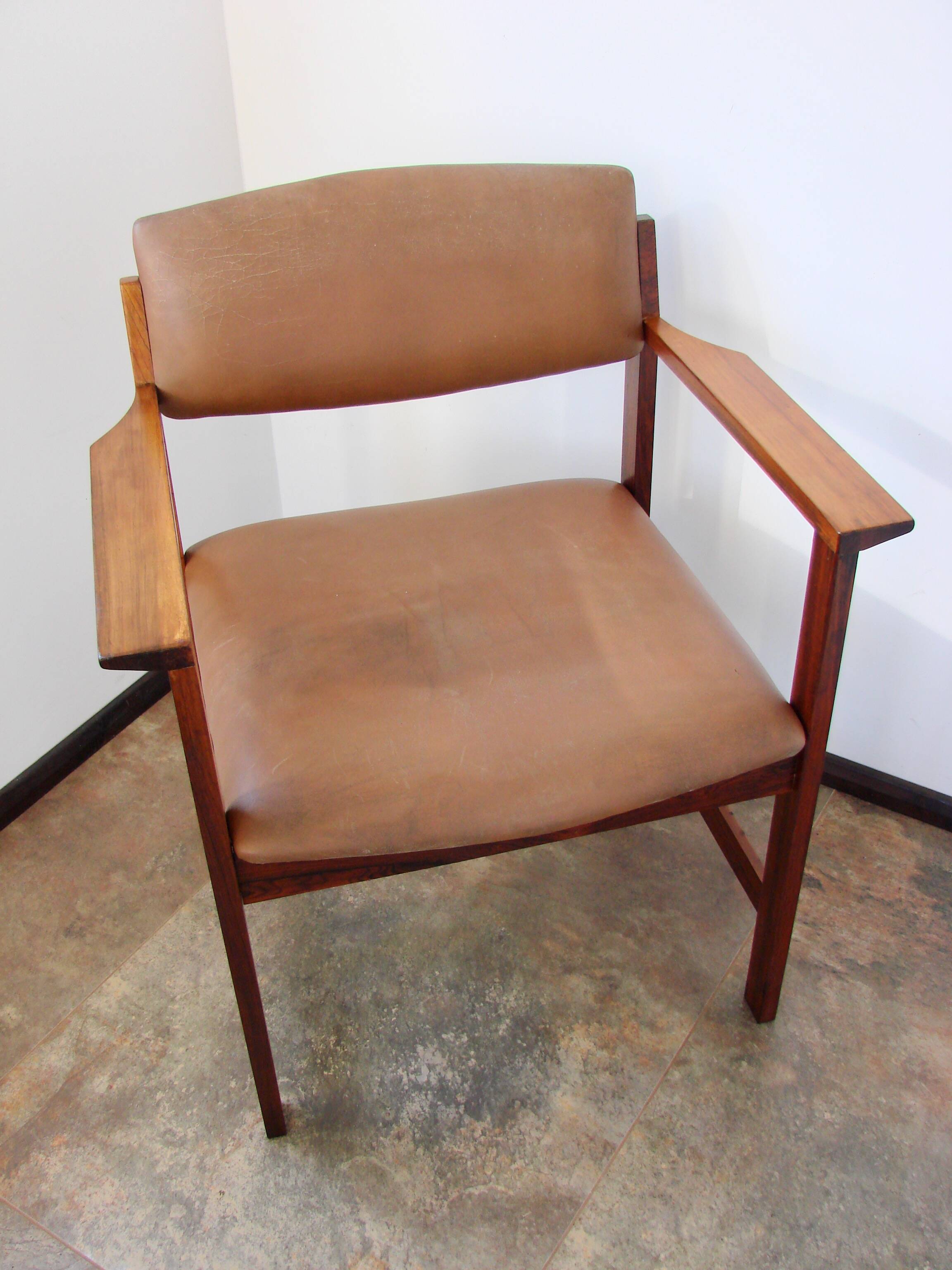 960s Scandinavian armchair – rosewood, leather, vintage