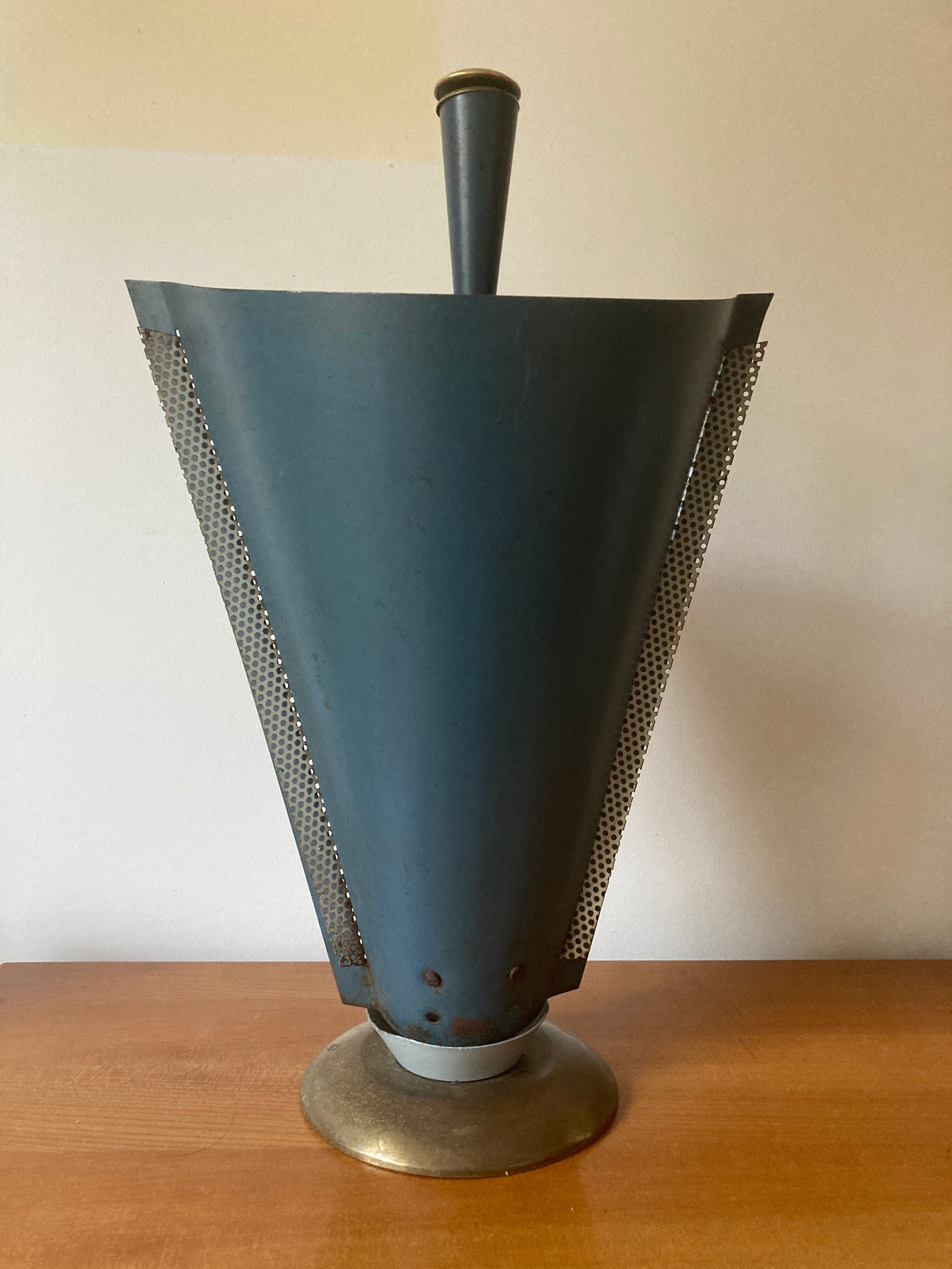 1950 umbrella stand, perforated sheet metal and brass