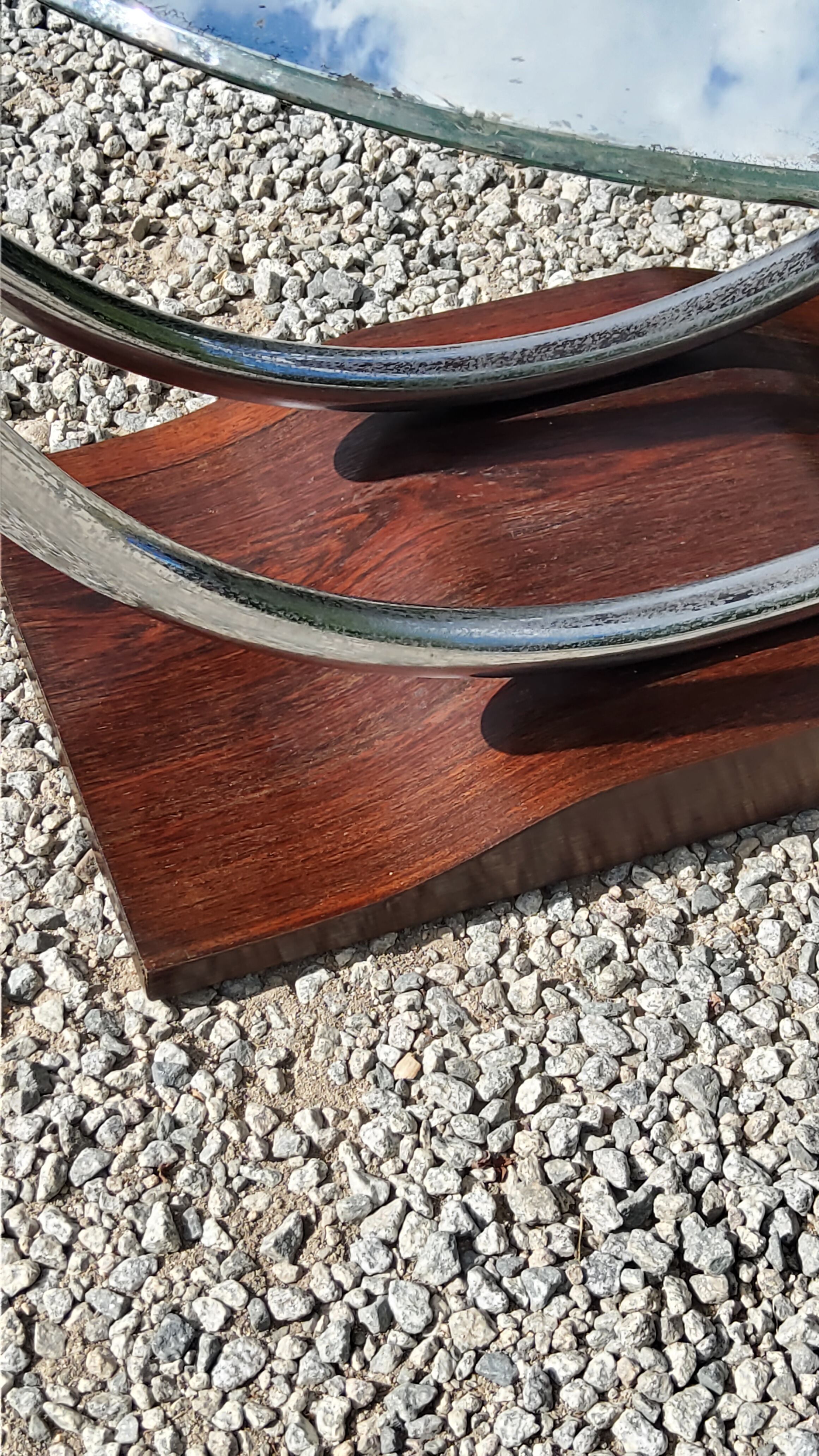 Art deco coffee table mirror base chrome and rosewood