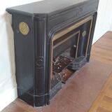 Fireplace XVIII° black marble louis XIV style with narrowed and floor slabs
