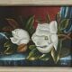 Painting on canvas signed, still life with magnolias.