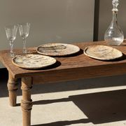 Petit vide poche ou plat en bois pétrifié blanc quadrillé brun D25-20,5