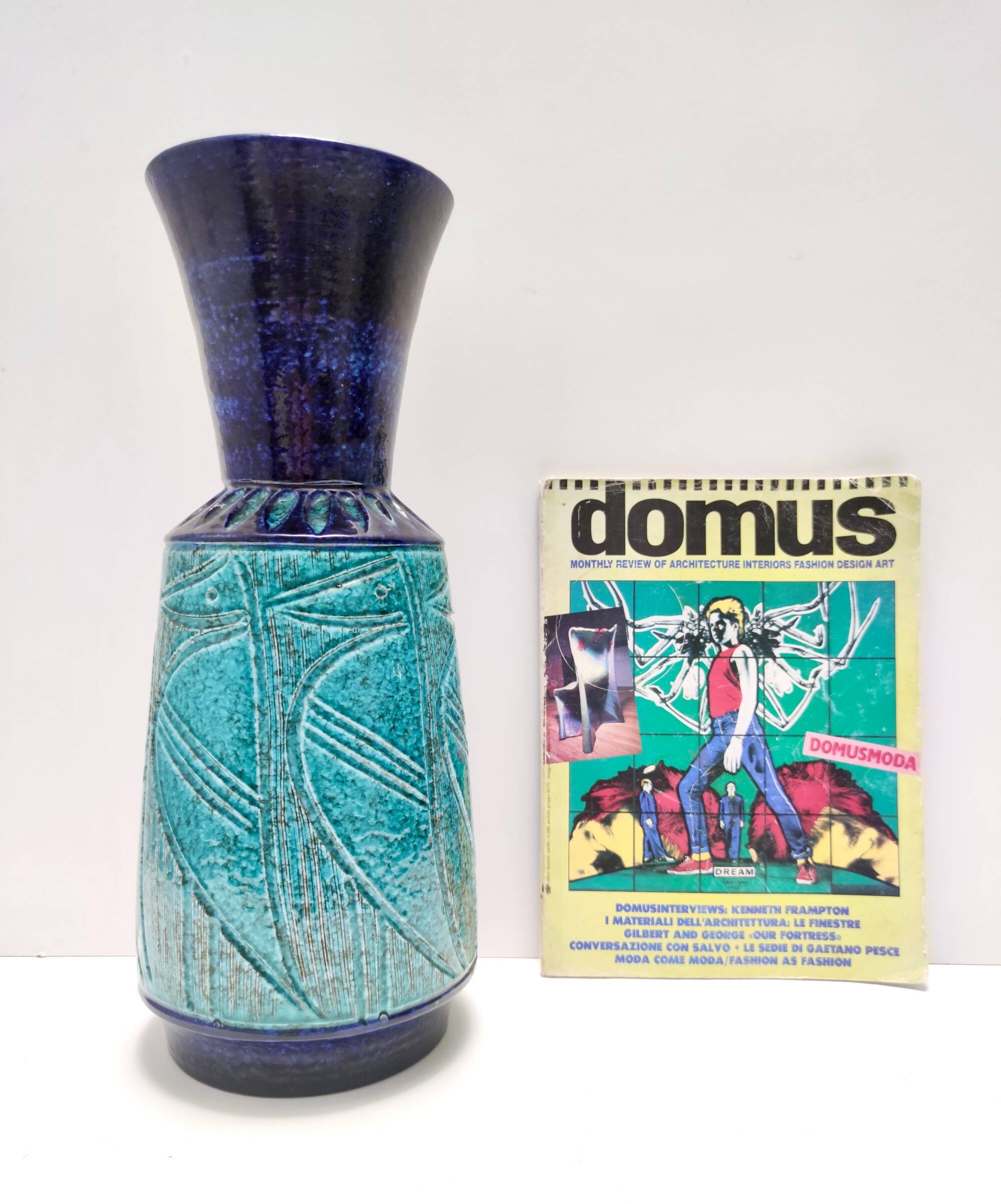 Blue and Teal Ceramic Vase in the style of Bitossi