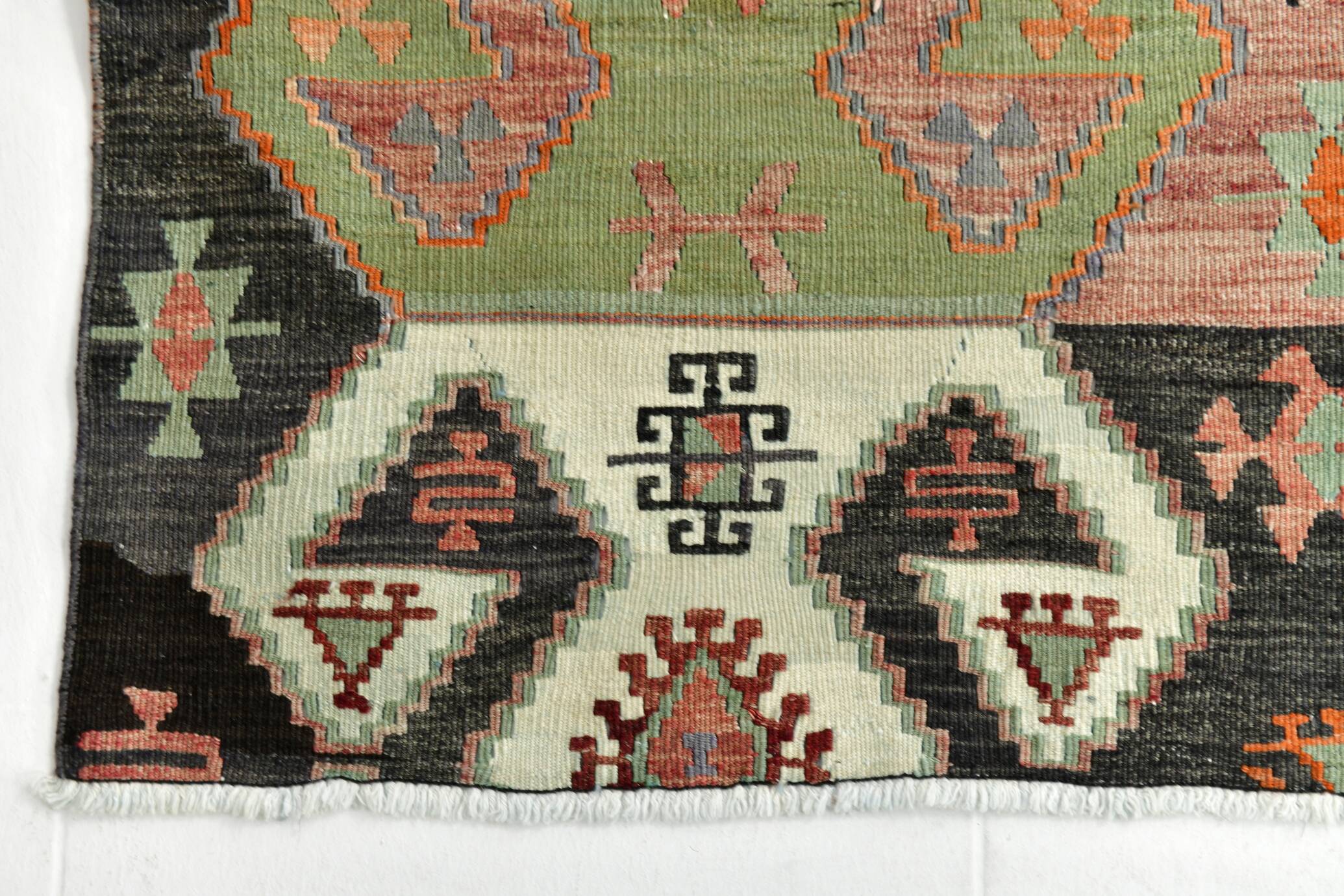 Red Blue Geometric Kilim Rug 112x207Cm SK 35319