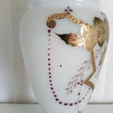 Baluster vase jugendstil in opaline and glass paste, hand-painted