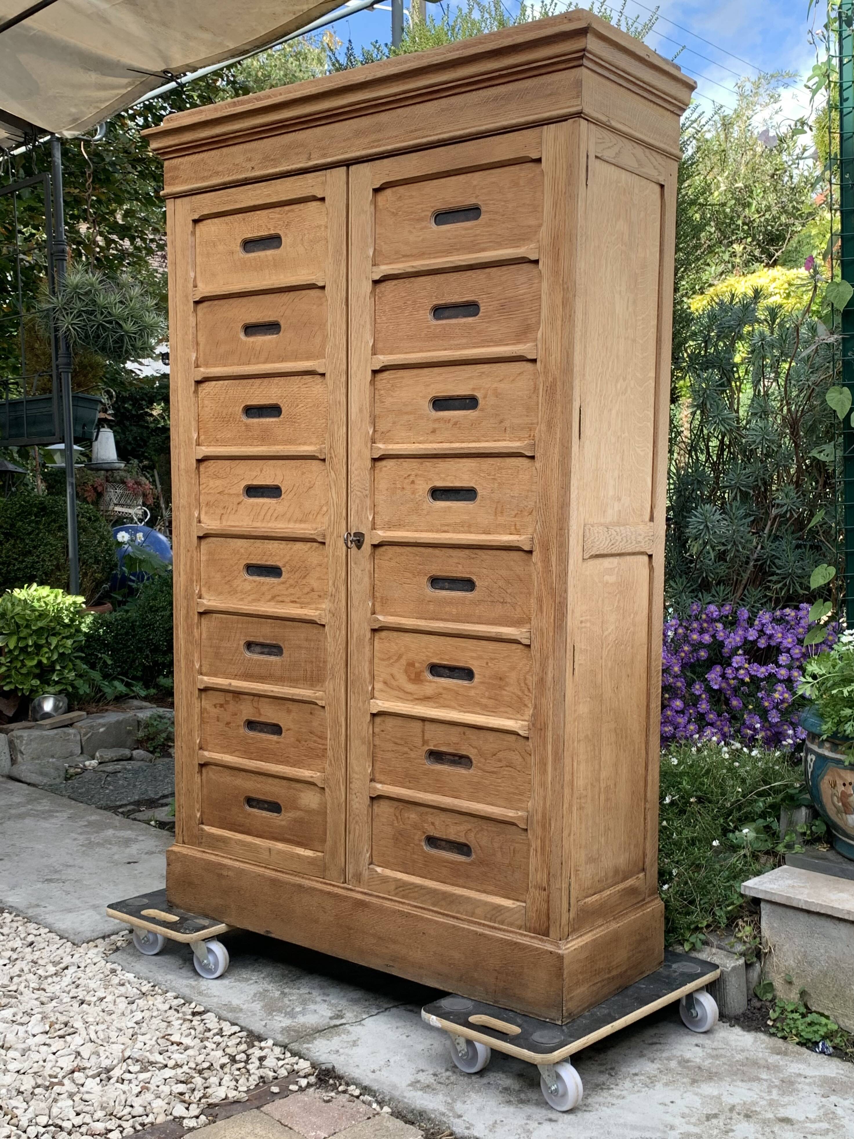 Solid raw oak notary cabinet, 1920