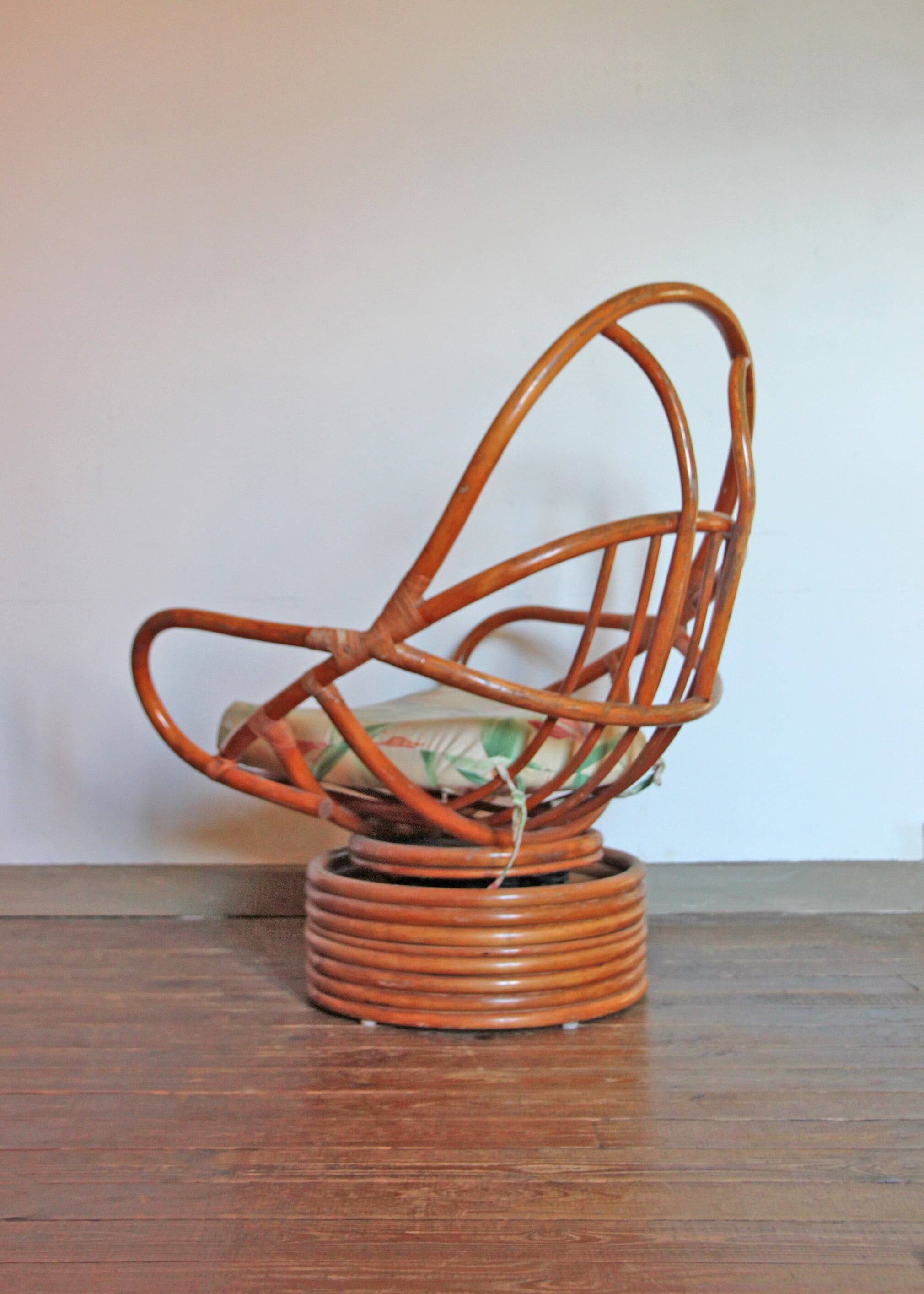 Rattan armchair, reclining and swivel, 70s
