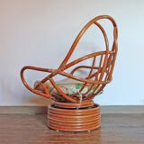 Rattan armchair, reclining and swivel, 70s