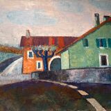 Old painting, urban landscape, signed and dated 80