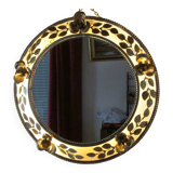 Round gold metal mirror, rose crown