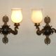 Pair Of Lucien Gau Style Double Swan Wall Lights With Opaque Glass Shades