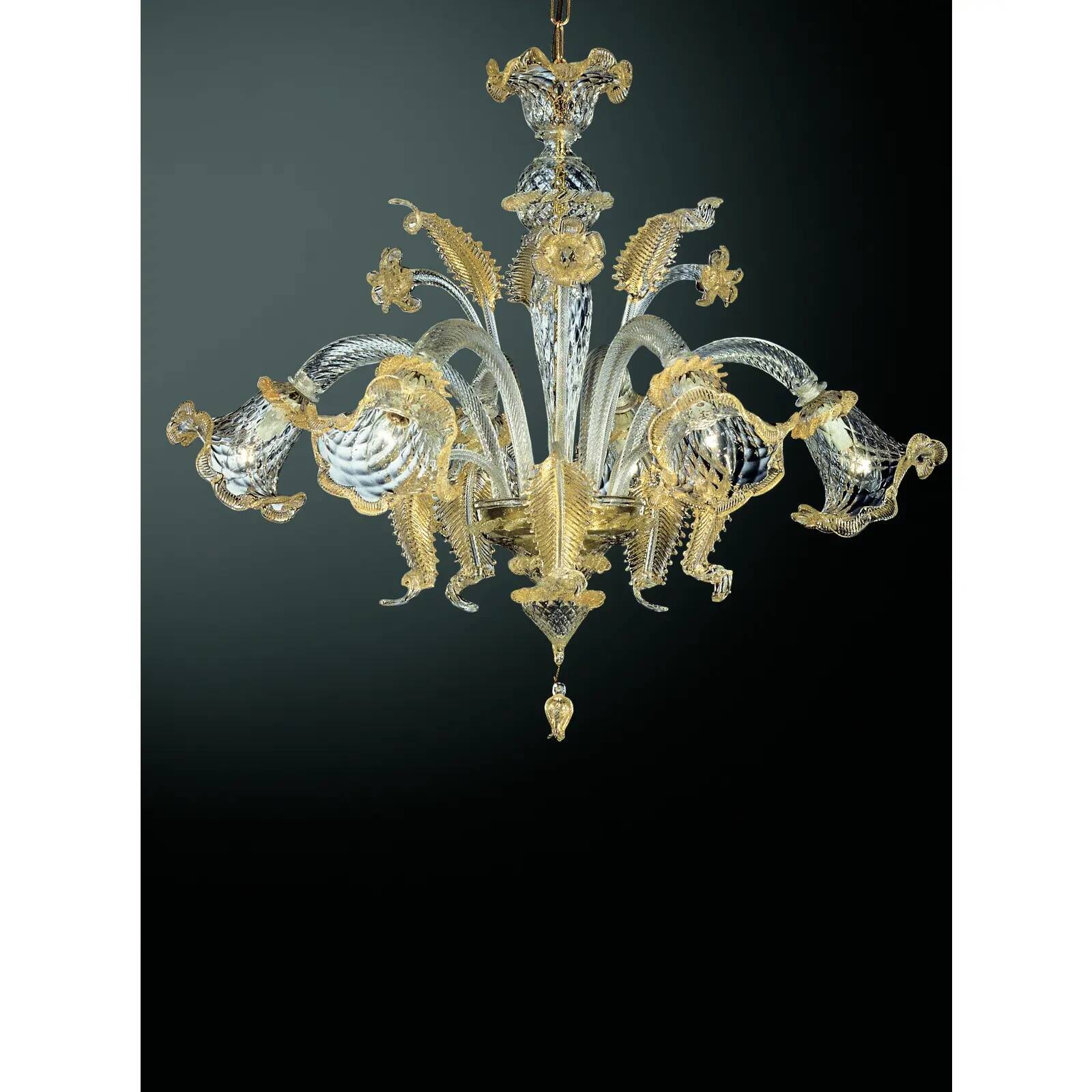 Luxury Venetian Floreal Gold-Leaf Murano Glass Chandelier