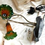 Art nouveau style brass table lamp with 2 lampshades, living room lamp.