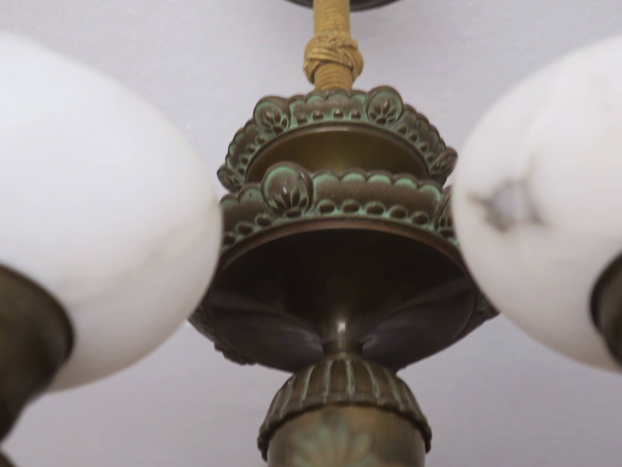 Antique bronze and alabaster 6-light chandelier, 1910