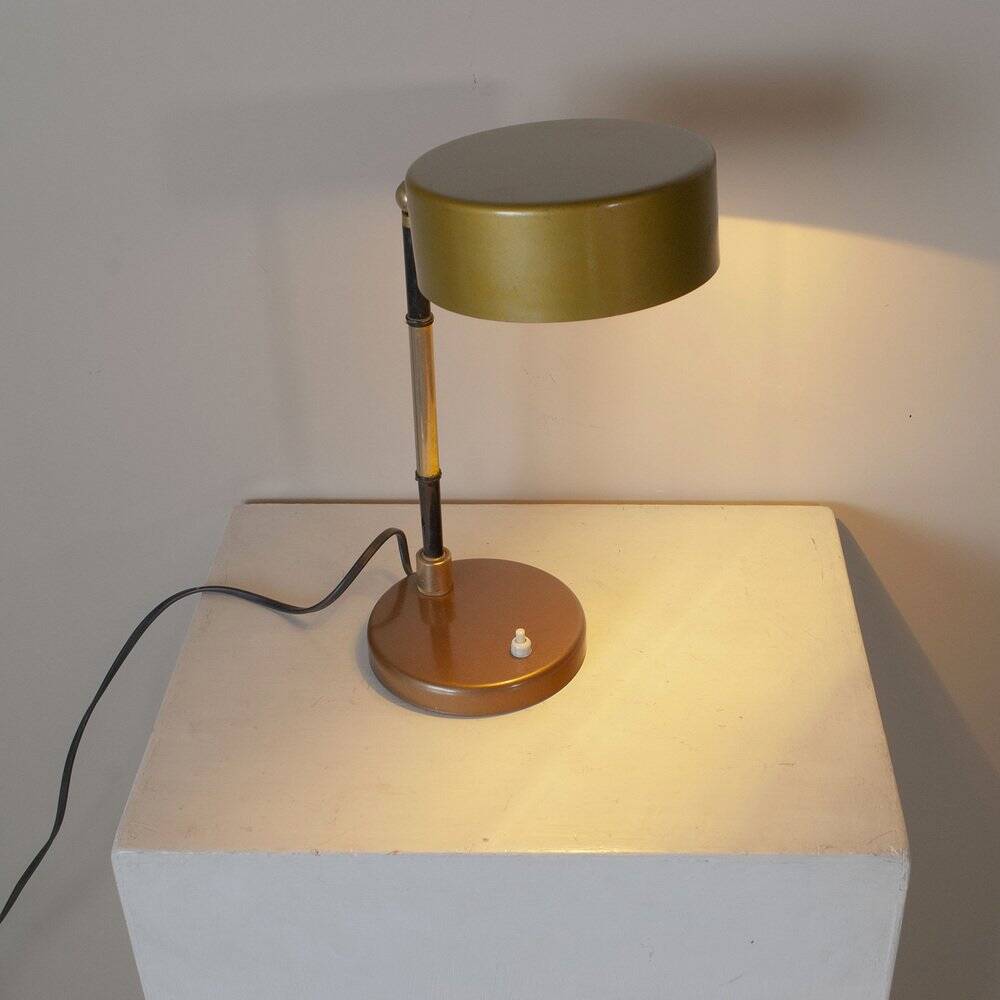 Chrome and ruby brass table lamp in the style of Oscar Torlasco, 1960s.