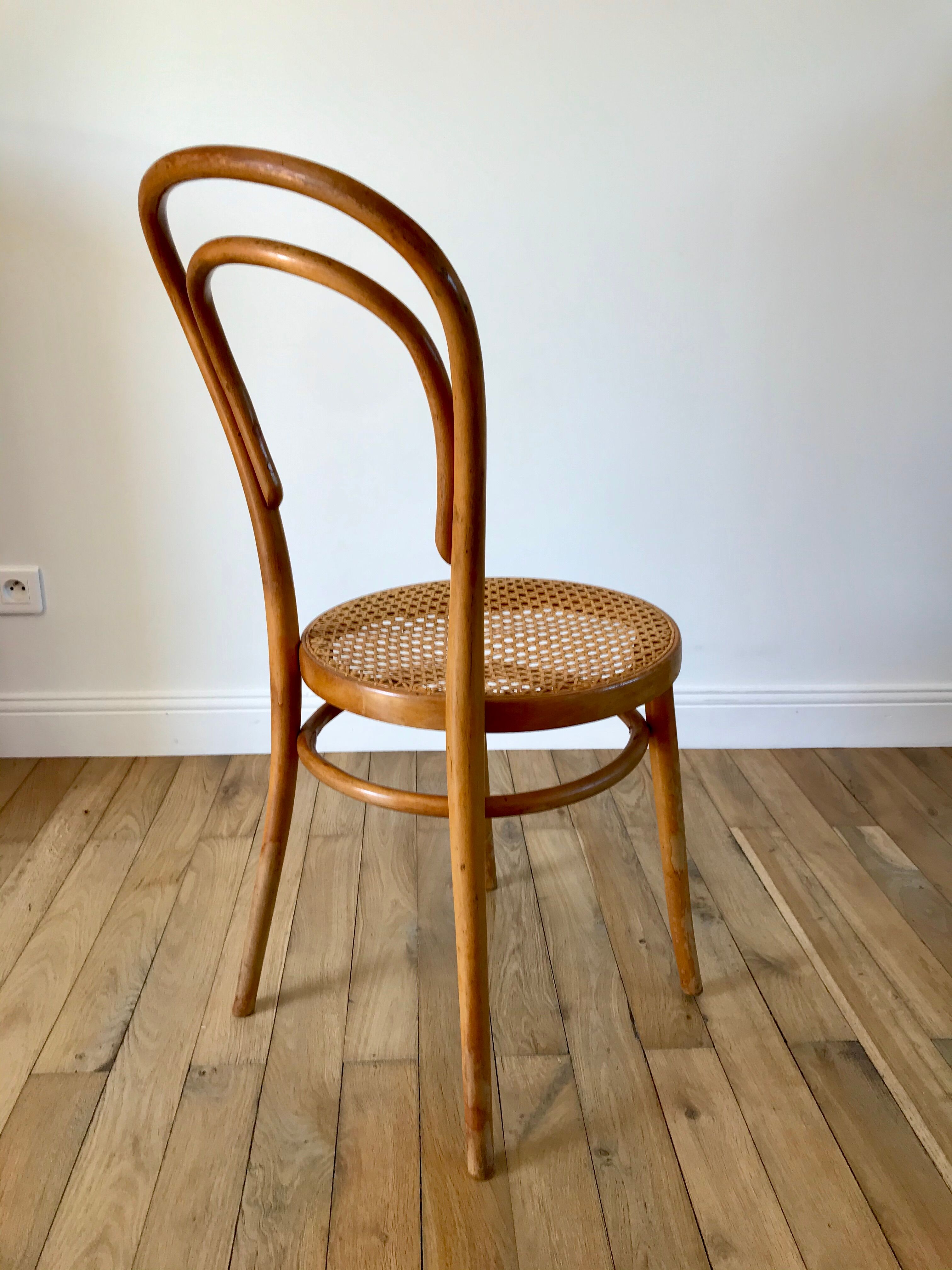 Baumann bistro chair in bent wood and blond wood canning 40s-50s