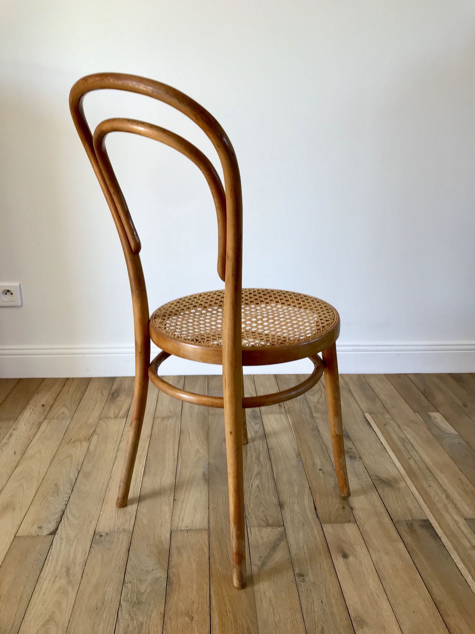 Baumann bistro chair in bent wood and blond wood canning 40s-50s