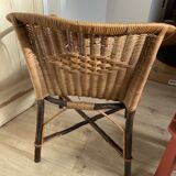Set of 2 vintage rattan and wicker armchairs