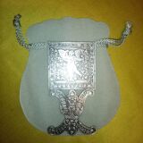 Bijou miroir de poche argent massif et gravure ancien