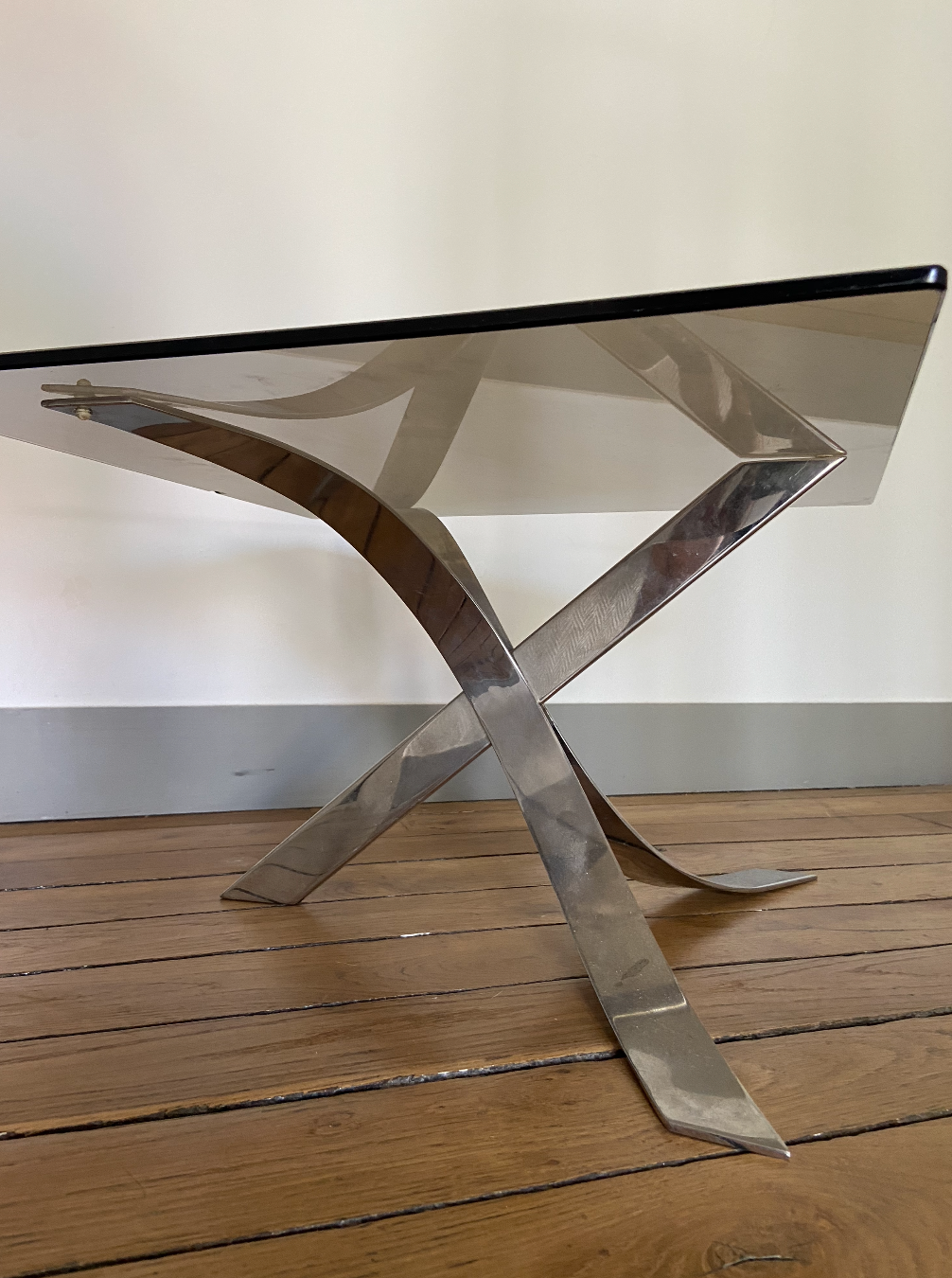 Chrome coffee table and smoked glass 1970