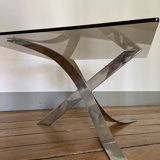 Table basse chromée et verre fumé 1970