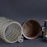 Vintage pendant light in textured molded glass and chrome metal