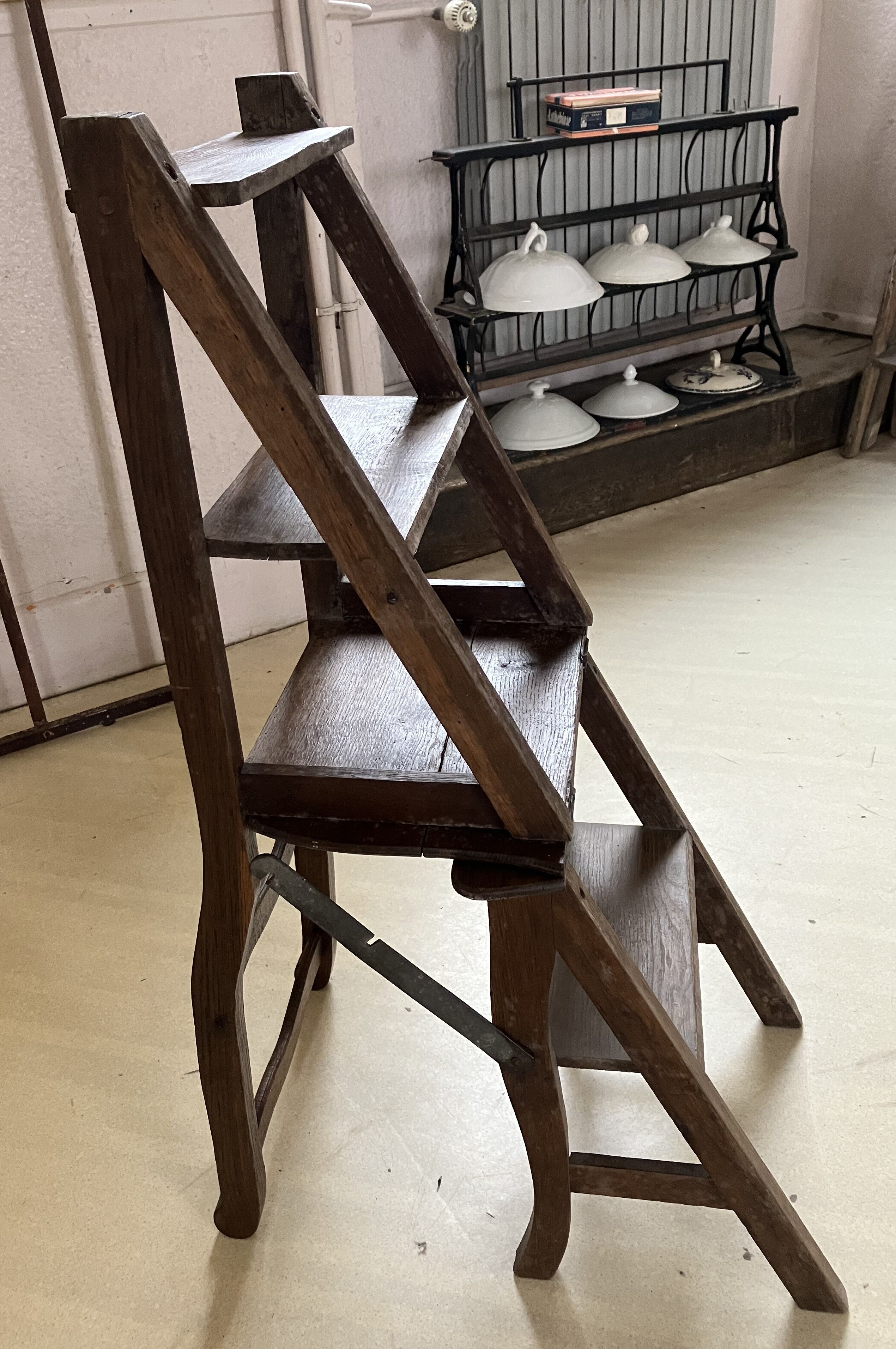 Old wooden library stepladder chair