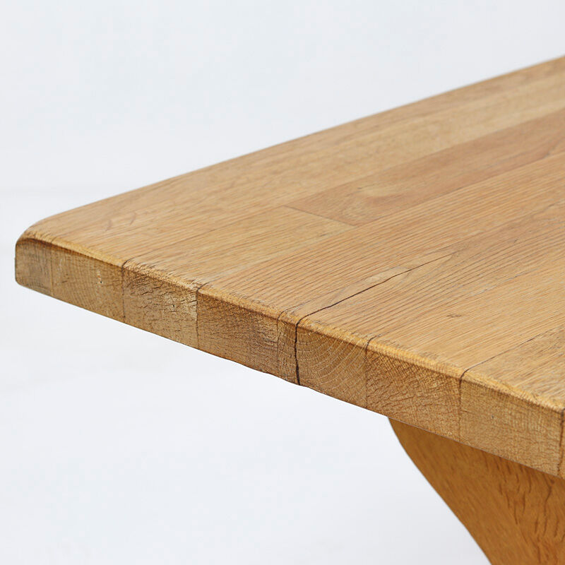 Large Oak Vintage Mid Century Brutalist dining table