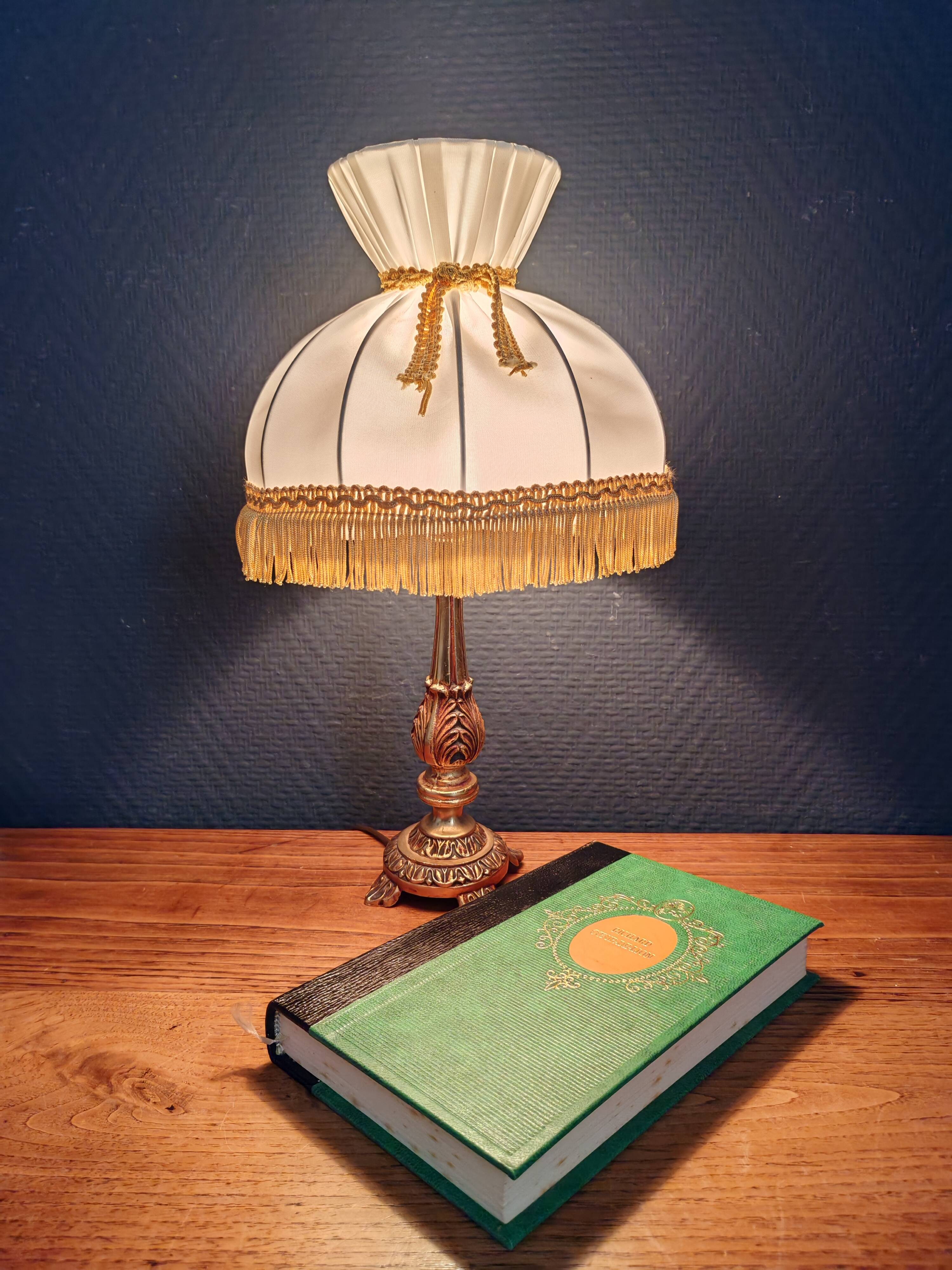 Vintage Gold Brass Table Lamp – Pleated Umbrella Style Lampshade