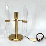 Postmodern pair of gilded metal and glass table lamps by Stilkronen. Italy 70s