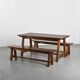 Mahogany dining table and benches, mountain work, France circa 1960
