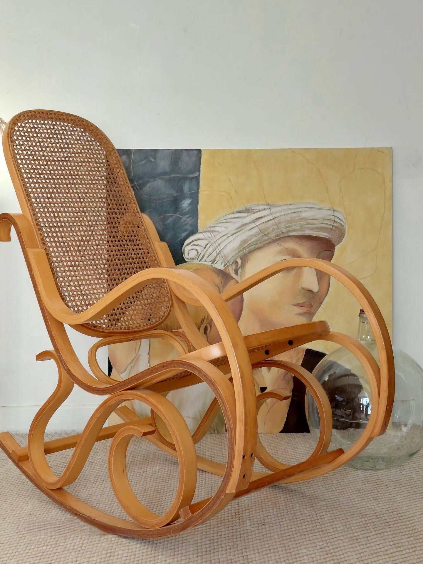 Vintage Curved Wood and Cane Rocking Chair - Thonet Style No. 1