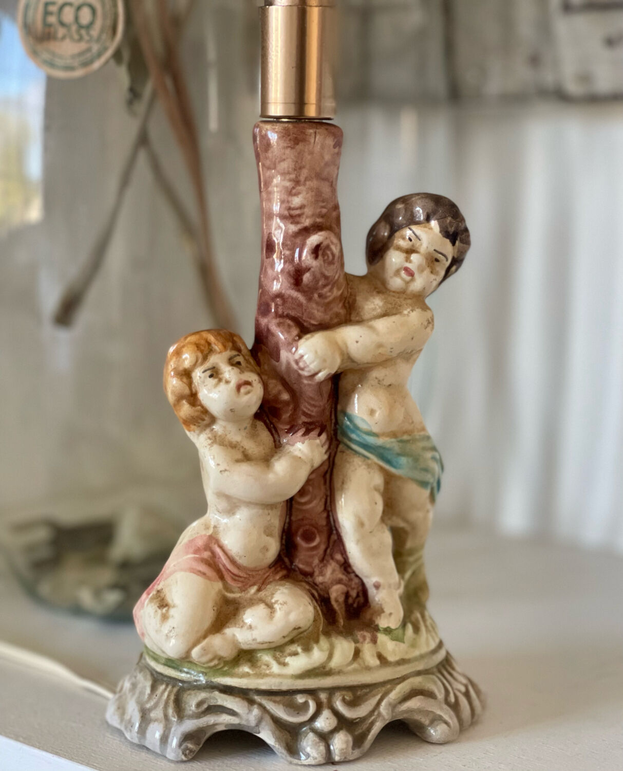 Duo of antique ceramic lamps.